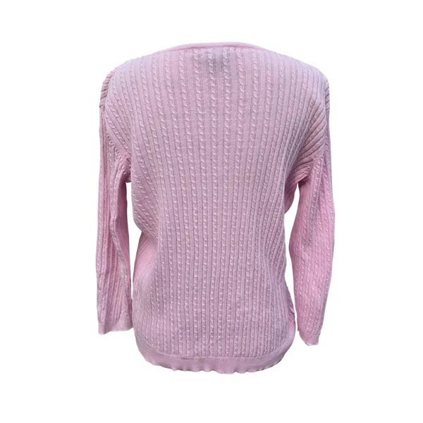Lauren Ralph Lauren Women's Pink Cable Knit V Neck Sweater‎ 3/4 Sleeve Size S - Image 3
