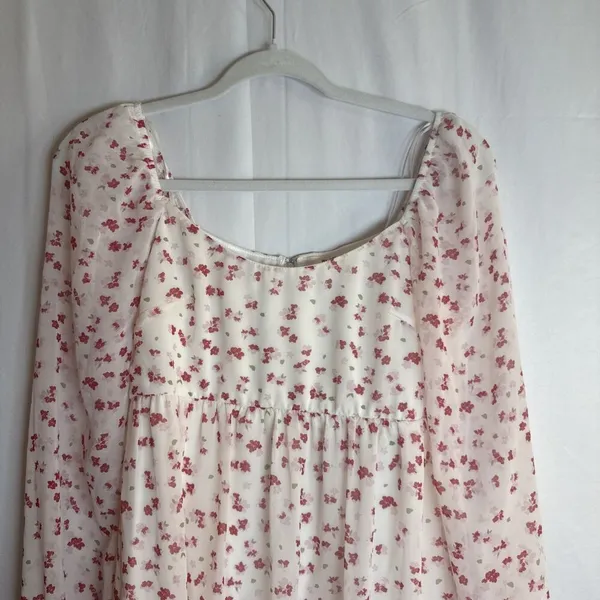 FRANCESCA'S MI AMI WHITE RED FLORAL LONG SLEEVE BABYDOLL DRESS Size XS Preowned - Image 6