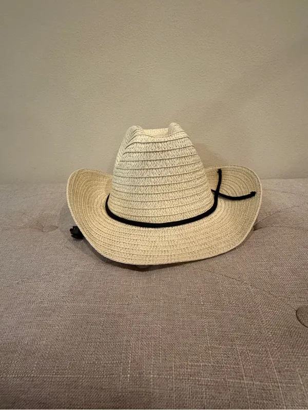 Women's Straw Cowboy Hat - Cream with Black Band - Image 7