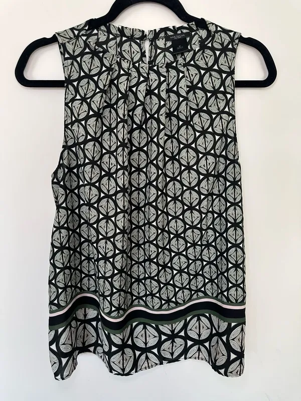 Ann Taylor Factory Green and Black Geometric Pattern Halter Tank Top Size M - Image 6