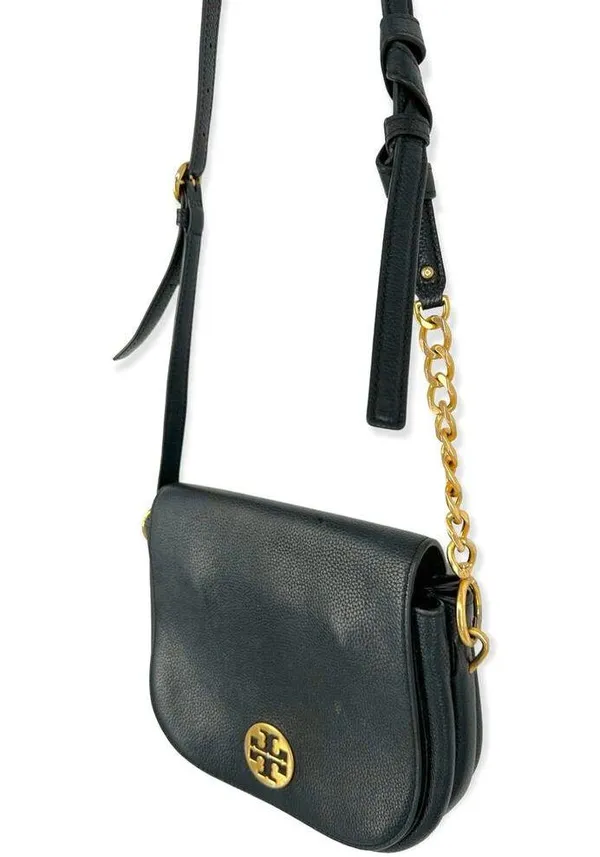 Tory Burch | One Size | Everly Black Pebbled Leather Flap Saddle Bag - Image 5