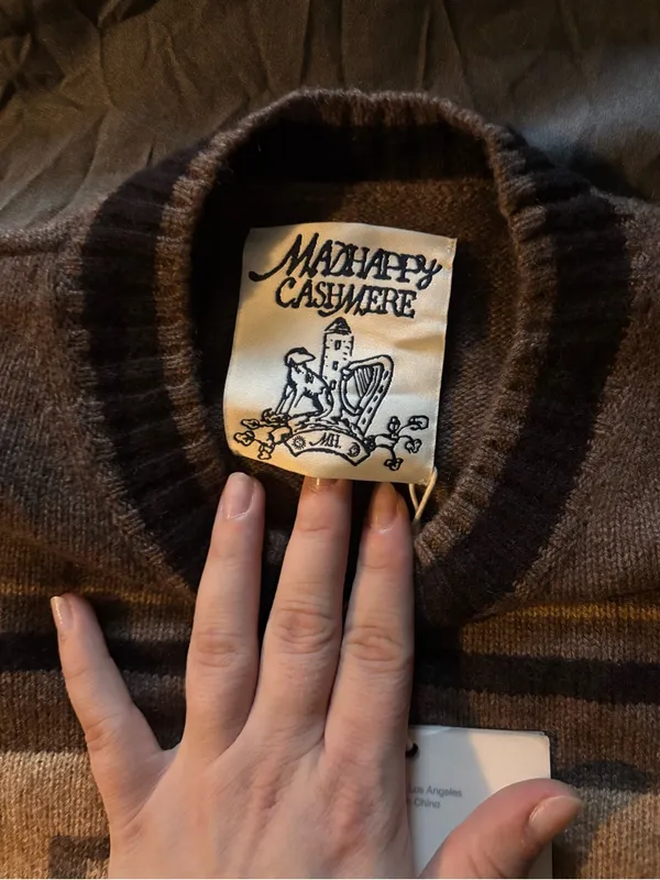 MADHAPPY Brown Striped Logo Crewneck Sweater - Image 4