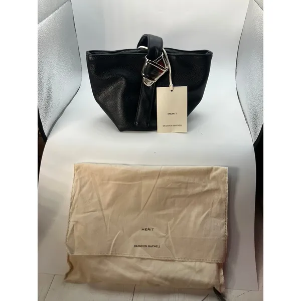 MERIT‎ Brandon Maxwell Black Leather Mini Tote Handbag with Dust Bag New - Image 2