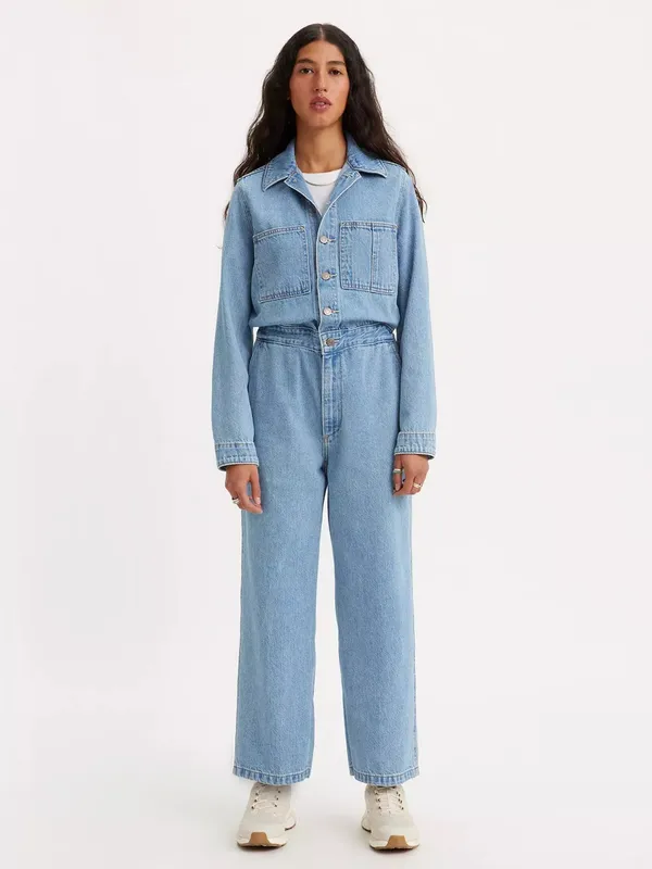 NWOT Levi's Iconic Jumpsuit Light Wash Blue XS Pockets - Image 6