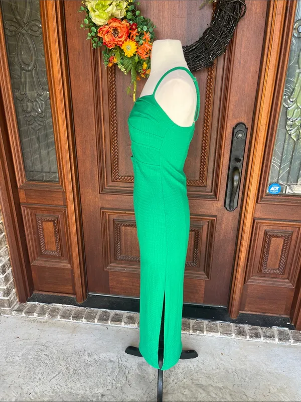 Green Cutout Maxi Dress with Spaghetti Straps - Image 6