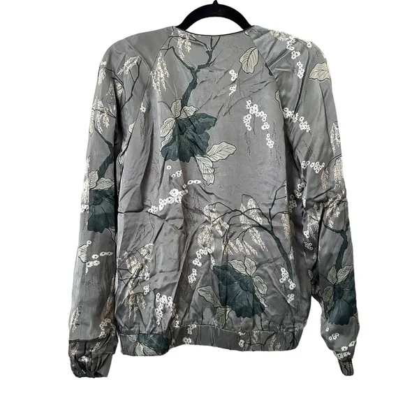 RITUALS Floral Satin‎ Bomber Jacket Medium Green - Image 2