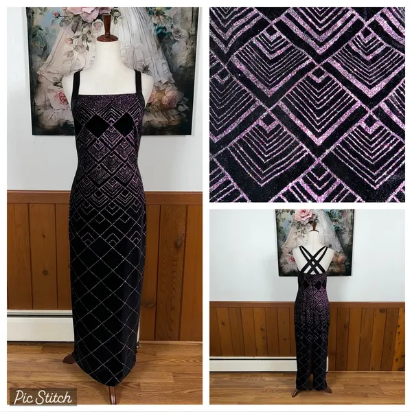 Beautiful Vintage 90s CDC Glitter Velvet Prom Gown! - Image 2
