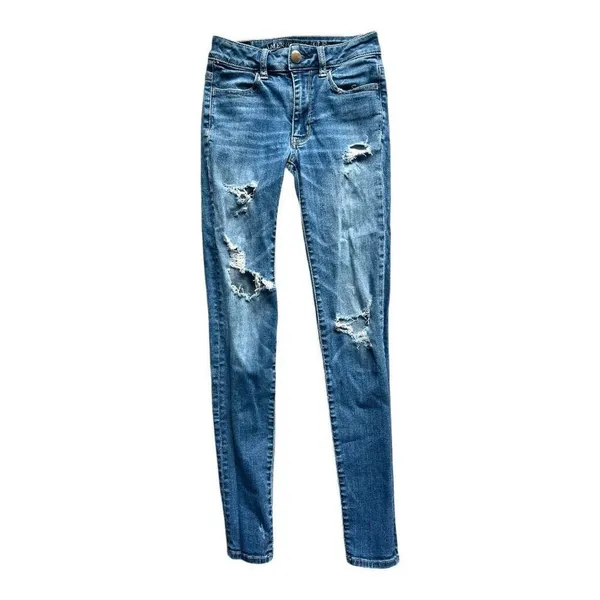 Womens American Eagle AEO Hi-Rise Distressed Ripped Jegging Jeans - Sz 00 - Image 2