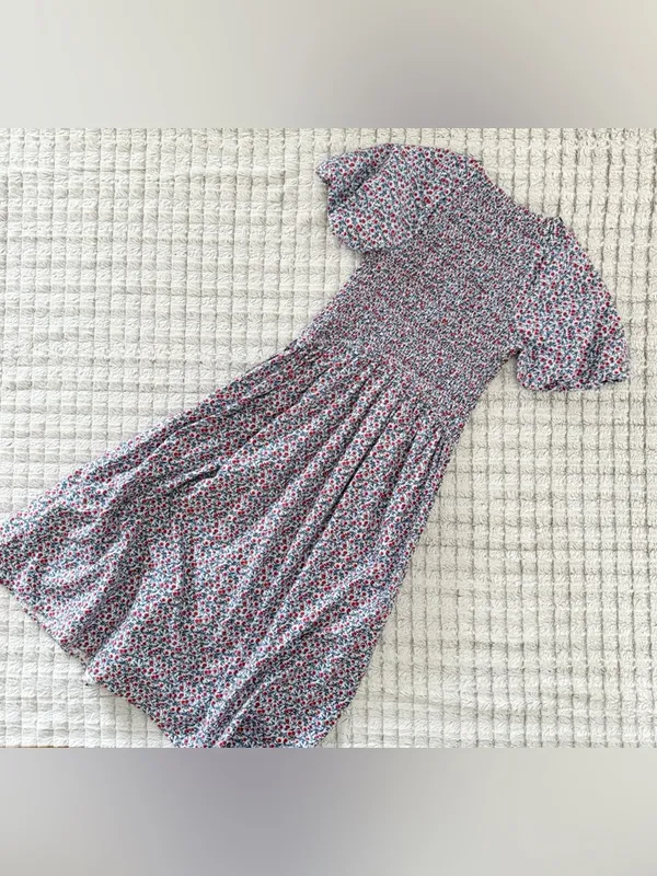 J. Crew Lavender Floral Puff-Sleeve Midi Dress - Image 3
