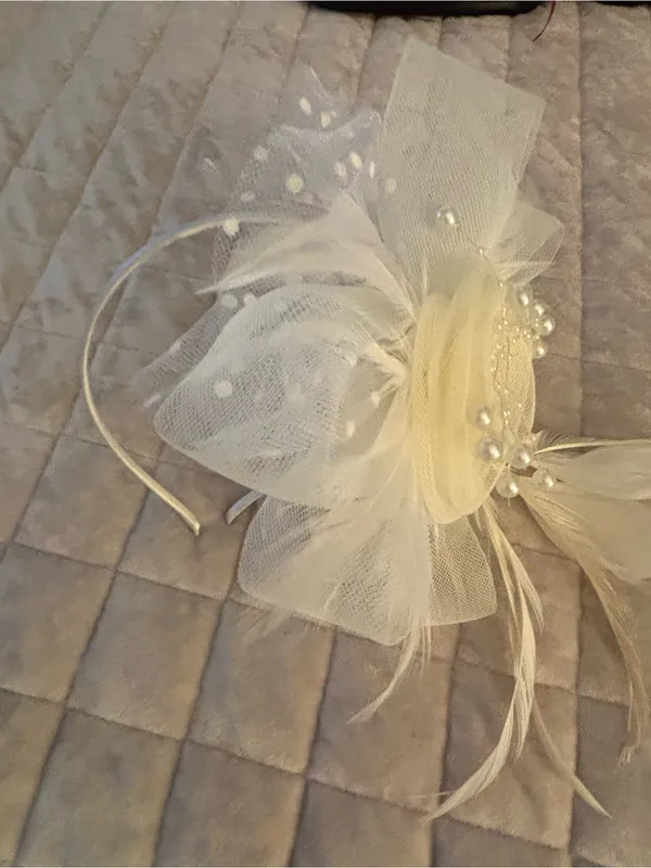 Ivory Floral Feather Fascinator Headpiece - Women Accessories Beige - Image 9