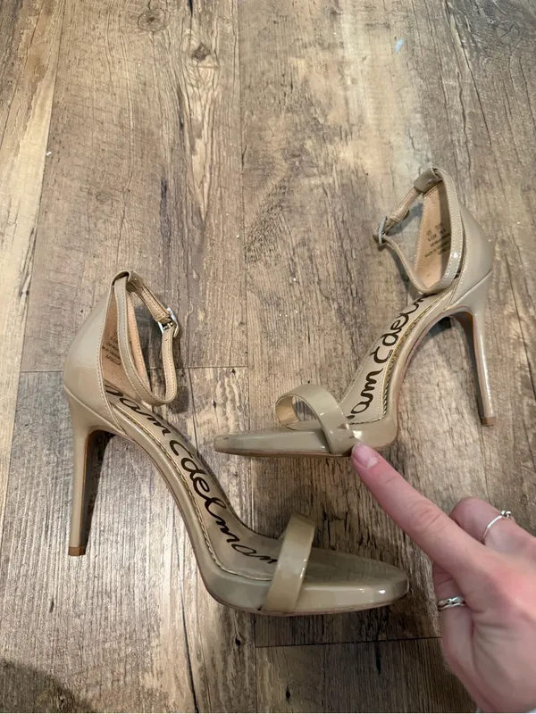 Steve Madden Sam Edelman NADYA Patent Leather Ankle Heel Sandal Shoe Classic Nude 6.5 - Image 7