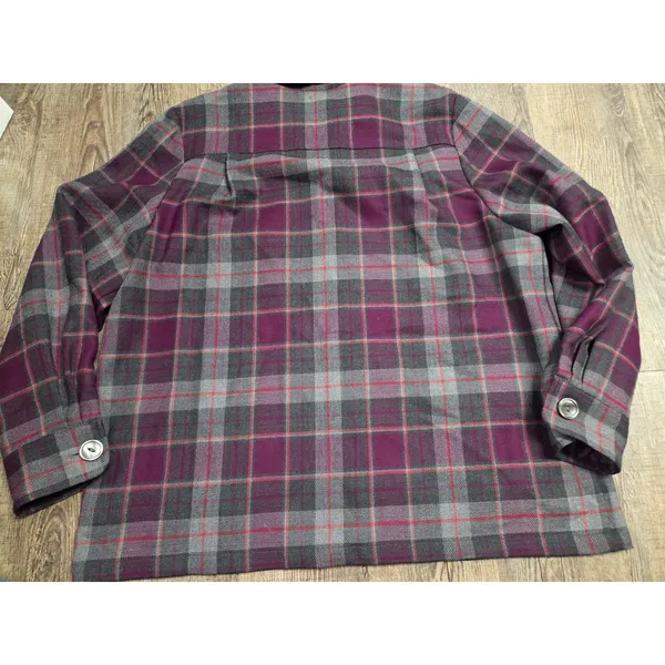 Pendleton 49er Jacket Plaid Vintage 1950s Merino Wool Button Purple Wine Red XL - Image 8