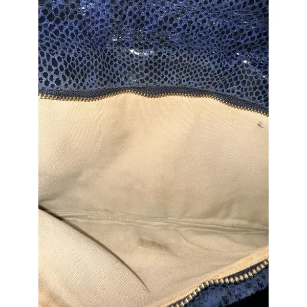 Tory Burch Reva Clutch Blue Leather‎ Snakeskin Print Chain Handbag Bag L - Image 13