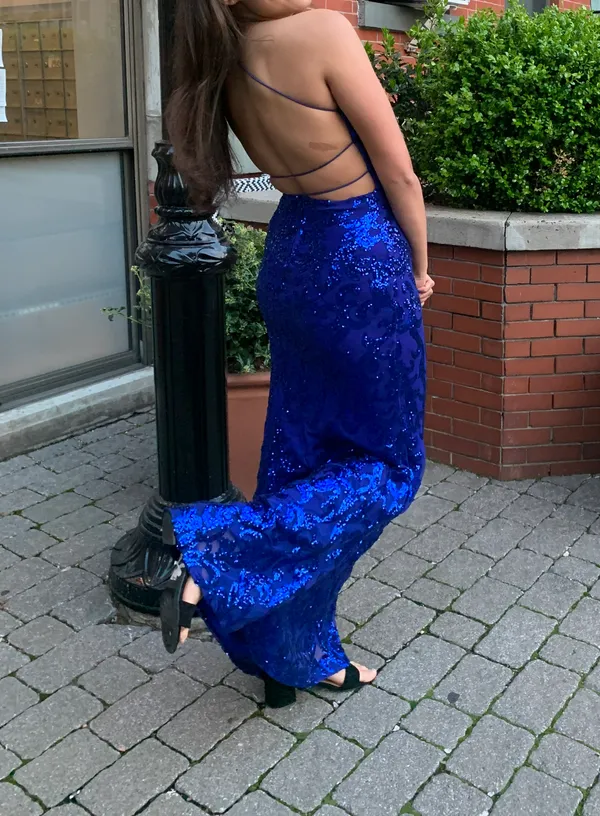 Windsor Blue Sequin Prom Dress - Image 3
