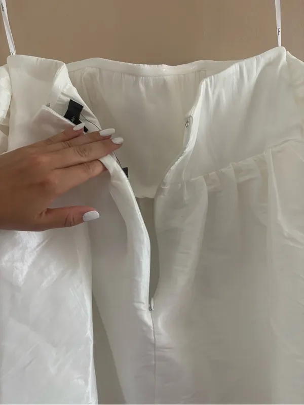 Lulus Sweet Vision White Taffeta Off-the-Shoulder Babydoll Mini Dress Medium - Image 9