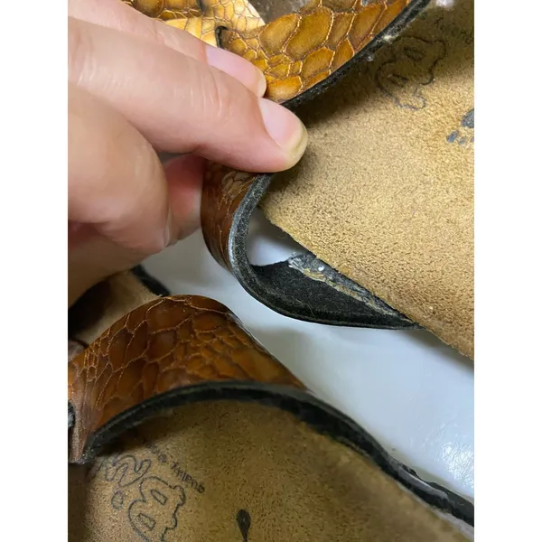 Birkenstock Birki's Sandals Sz 38‎ 7 5 Copper Bronze Snakeskin Print Shoes - Image 7