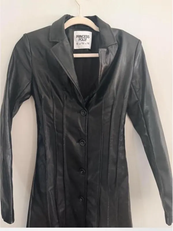 Princess Polly Speak Easy Long Line Faux Leather Coat Black - Image 3