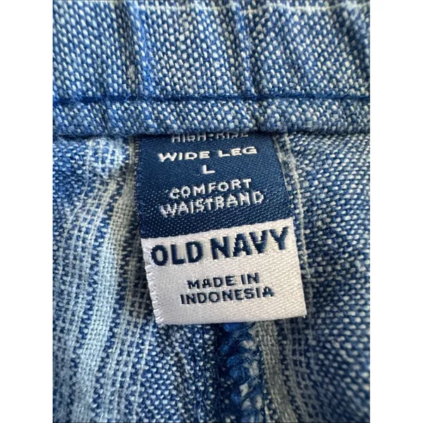 Old Navy Blue and White Striped Wide-Leg Pants - Image 3