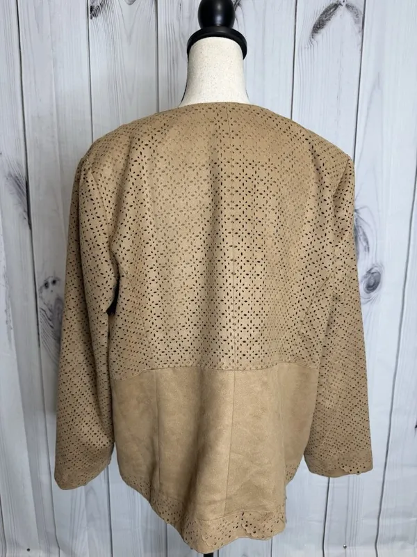 Chicos Jacket Womens Sz 3 XL Tan Leather Suede Full Zip Jacket Laser Cut - Image 5