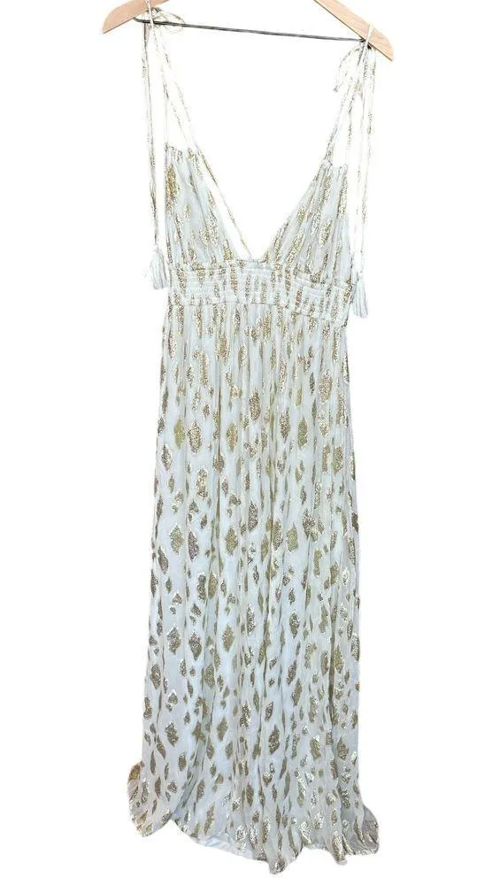 Altar'd State Vanessa Maxi Dress White & Metallic Gold Grecian Goddess Dress, M - Image 3