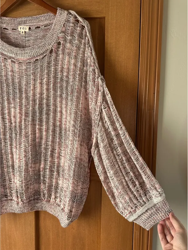 NWOT POL Open Knit Balloon Sleeve Oversized Sweater in Rose Women’s Small - Image 3