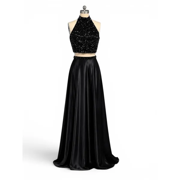 NWT Sherri Hill 11330 Black Two Piece Halter High Slit Prom Gown Dress Sz 6 $498 - Image 3
