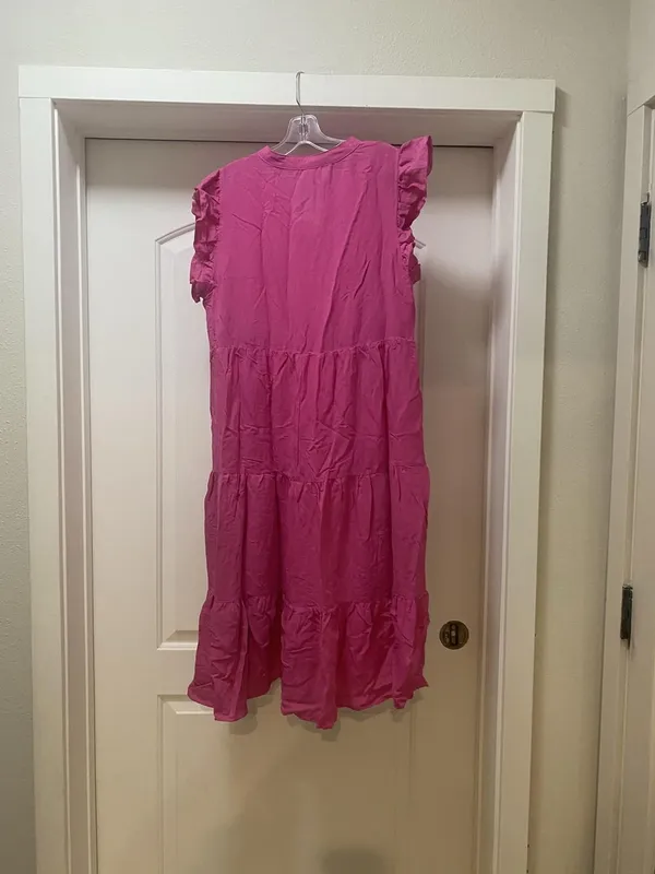 Entro Dress Womens Large Pink Ruffle Flutter Sleeve Tiered Swing Midi - Image 4