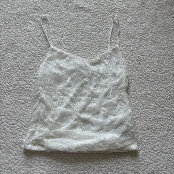 Pull&Bear Pacific Republic White Lace Trim Top Medium Coquette Clean girl Y2K - Image 2