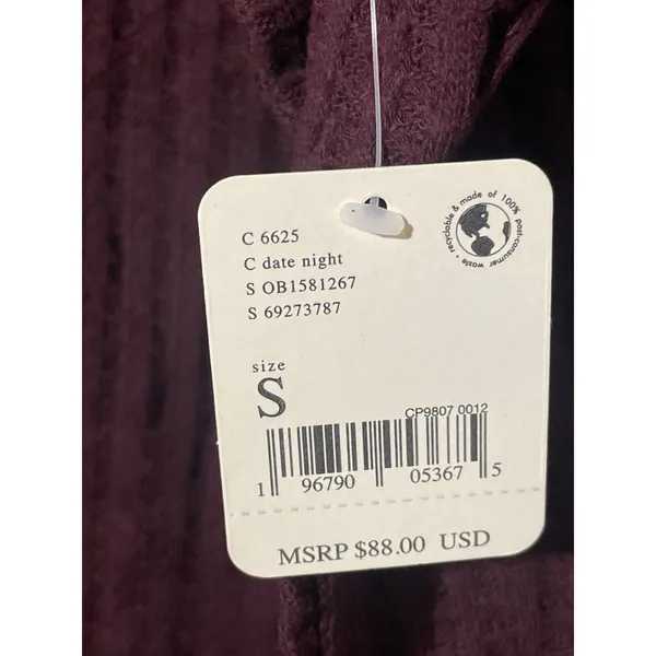 Free People Shirt Women's Small NWT Juicy Cowl Neck Oversized Split Back Wine - Image 5