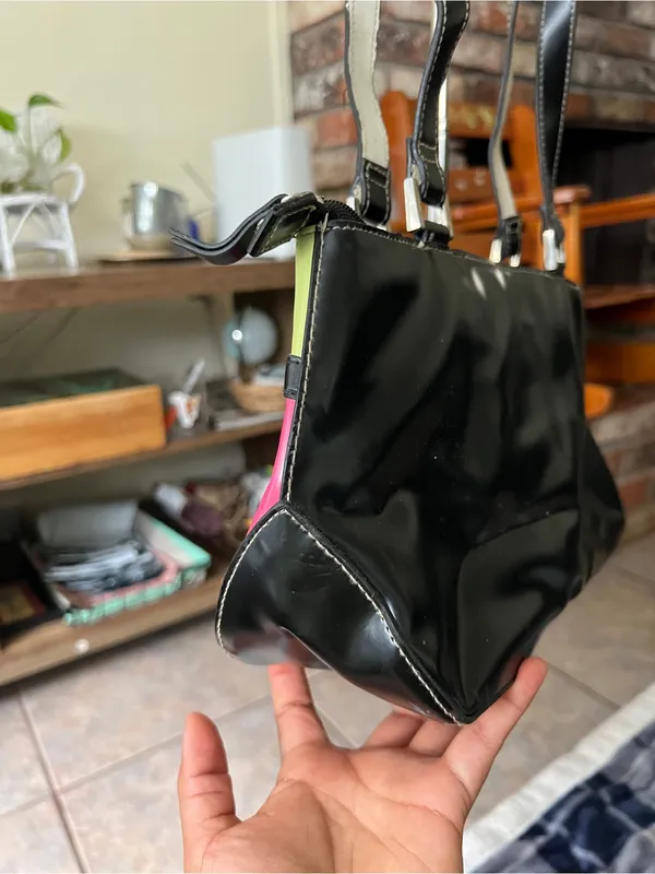 Y2K vintage Minicci Colorblock Shoulder Bag in Black, White, Pink & Lime - Image 5