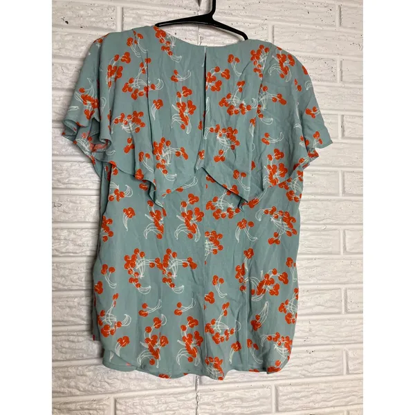 Maeve Anthropologie Blouse Womens‎ 4 Blue Excellent Cherry Print Ruffle Cape Top - Image 7