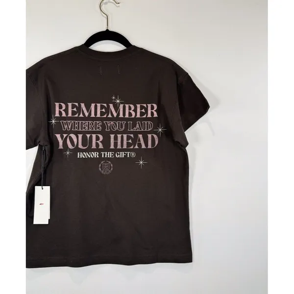 NWT Honor The Gift Women Shirt Brown Crewneck Graphic Short Sleeve Pocket Tee XS - Image 7