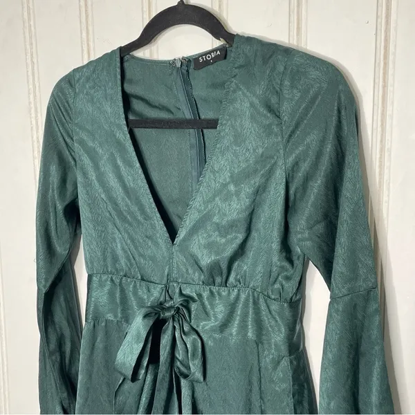 Storia Emerald Green Jacquard V-Neck Ruffle Mini Dress Small 857 - Image 10