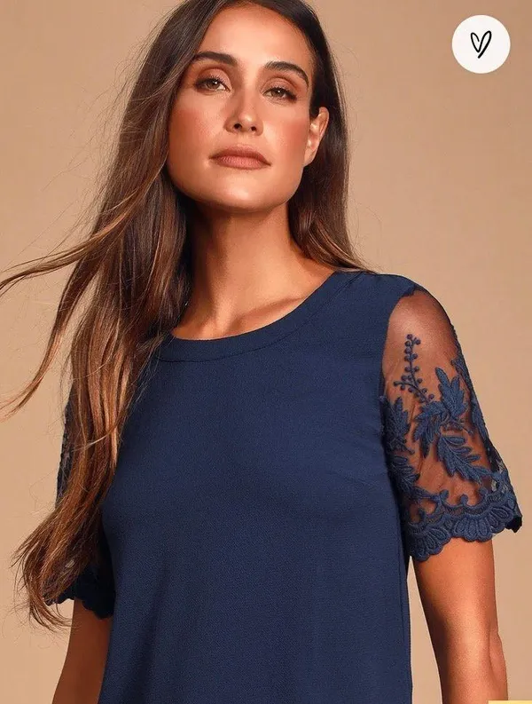 Navy Embroidered Sleeve Top - Image 2