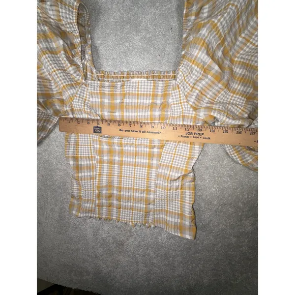 Anthropologie Maeve Plaid Square-Neck Blouse bohemian-style Xs Puff Sleeve - Image 7