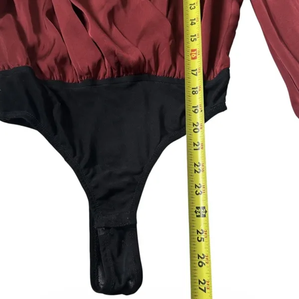 Skylar Rose Size Small Bodysuit Maroon Long Sleeve Faux Leather Collar | 61-38 - Image 5