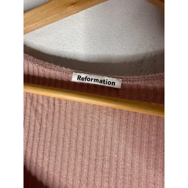 Reformation Ribbed Knit Scoop Neck Long Sleeve Top Dusty Rose Pink Women Small - Image 3