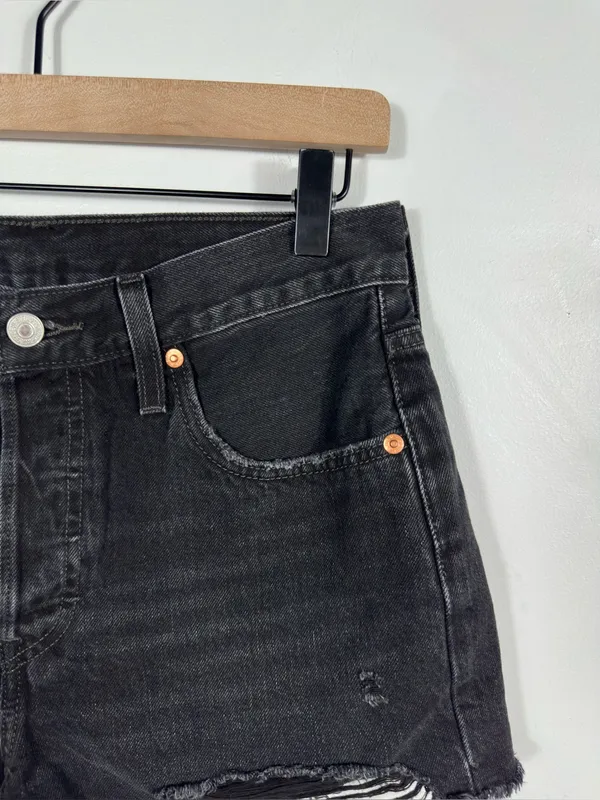 Levi’s Premium 501 Original Black Distressed Denim Cutoff Shorts‎ 28 - Image 4