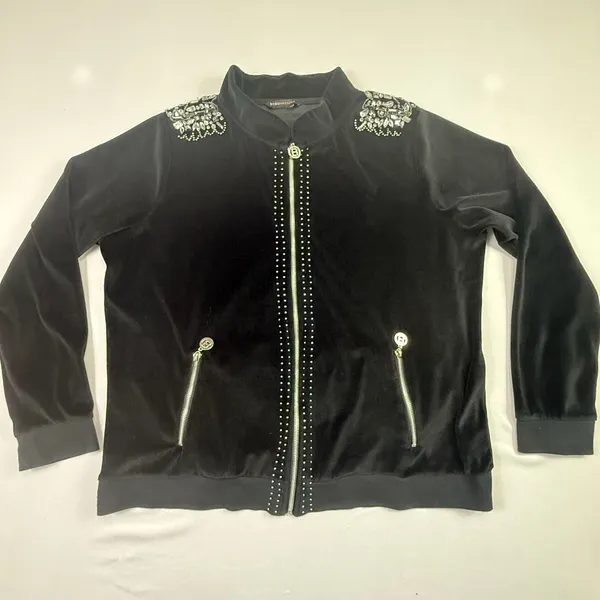BCBGMAXAZRIA Embellished Velour Tracksuit Set Jacket & Pants Black 3X - Image 2