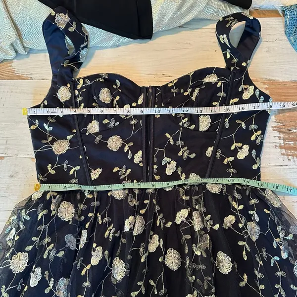Lulus Gala Invite Navy Blue Embroidered Tulle Bustier Maxi Dress Large - Image 5