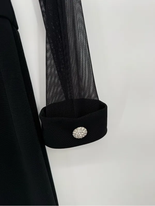 Night Way Collections Black Mesh Sleeve Tiered Bodice Dress - Image 4
