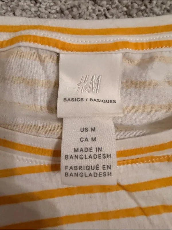 H&M Basics Yellow Stripe Crew Neck Women’s Tee - Image 2