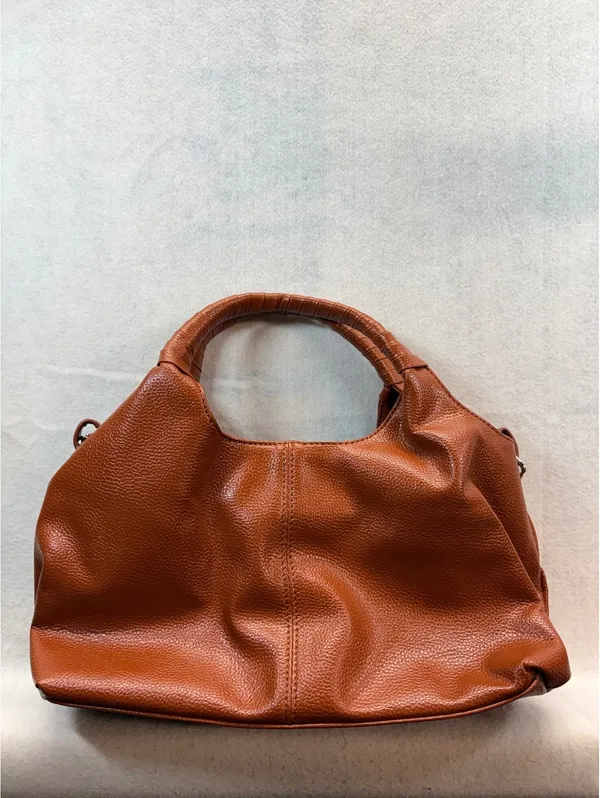 Brown Pebbled Faux Leather Satchel Handbag Shoulder Bag w/ Strap - Image 4