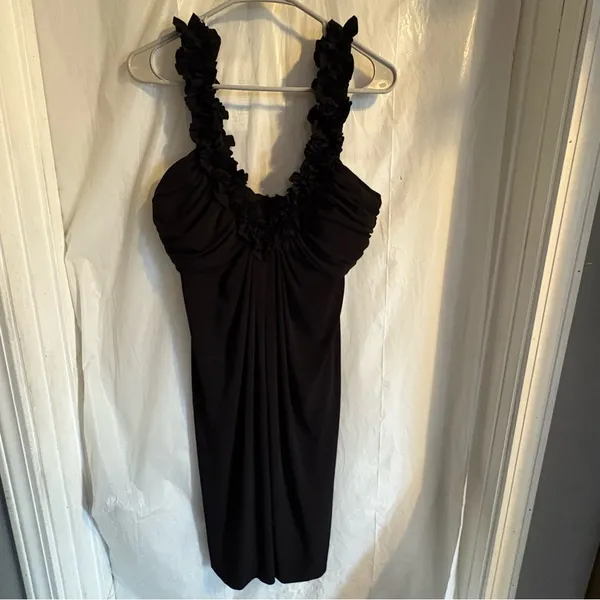 Maggy London Dress Cocktail Party‎ Career Black Dress Size 14 Zip Lined Ruffle - Image 2