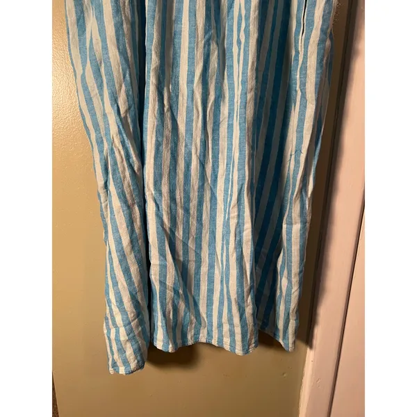 A New Day Women's Size Large Beach Bungalow Linen Midi Picnic Skirt Blue White - Image 6