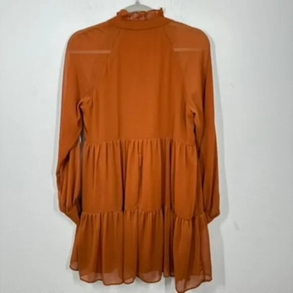 1.State Pumpkin Spice Orange Sheer Sleeve Mini‎ Dress Size Small Fall Wedding - Image 7