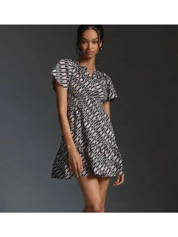 Anthropologie Somerset Mini Dress in Blue Geometric Short Size S - Image 2