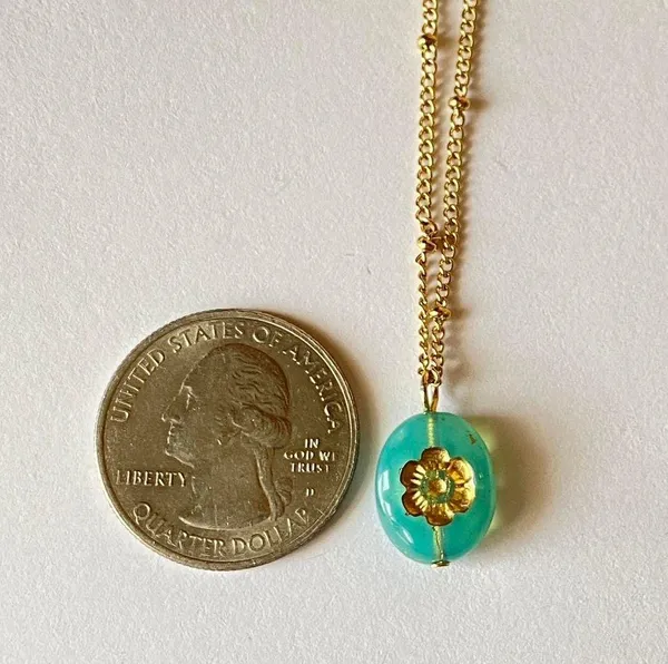 Handmade quality Czech glass bead good tone stainless steel necklace 💐🩵 - Image 6