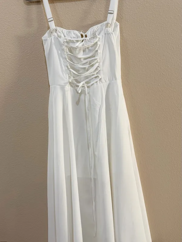Marthea White Corset Midi Dress Size S Lace Up Back Adjustable Straps - Image 4