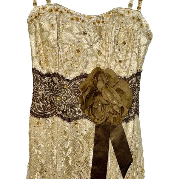 NWT Mandalay Cream Floral Lace Beaded Sequin Mermaid Evening Gown Dress Size 8 - Image 3